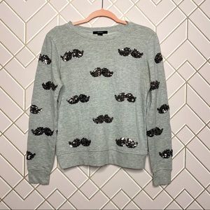 Forever 21 Mustache Crewneck Sweater Gray Small